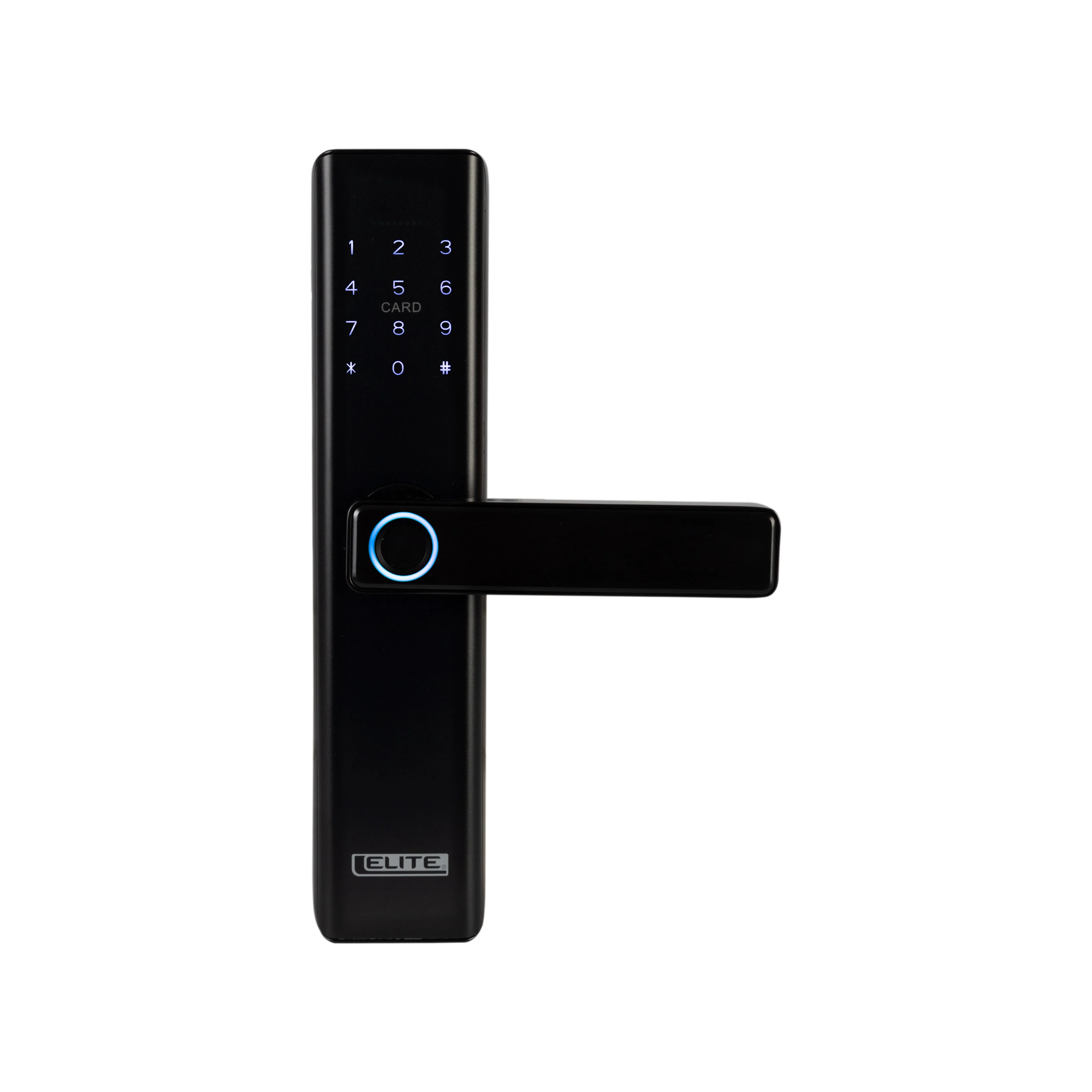 Cerradura inteligente ELITE para puertas de hasta 8cm de ancho. 5 métodos de apertura: huella, aplicación (wifi), tarjeta, contraseña y llave.